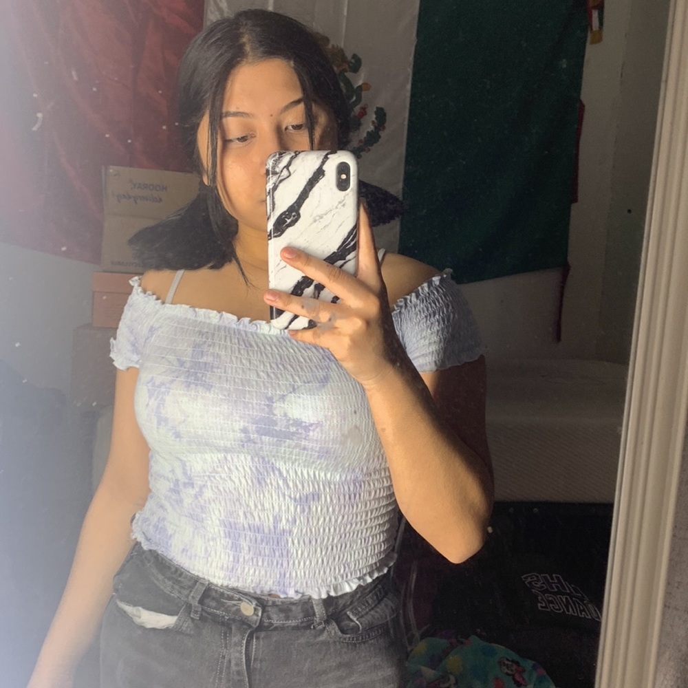 a blue crop top